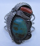 OTTEN TURQUOISE CORAL STERLING CUFF BRACELET