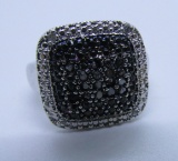 BLACK & WHITE DIAMOND RING STERLING SILVER