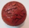 CHINESE RED CINNABAR LACQUER INK POT CARVED ENAMEL