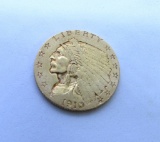 1910 INDIAN GOLD 2 1/2 DOLLAR US COIN $2.50