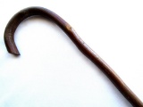 ANTIQUE WOOD CANE WALKING STICK CURVED HANDLE