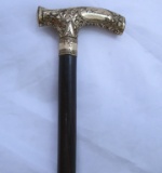 GOLD TOPPED REPOUSSE WOOD PRESENTATION CANE