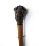 BULLDOG ARTICULATED CANE CARVED WOOD GLOVE HOLDER