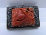 ANTIQUE CARVED RED CORAL STERLING SILVER BOX CHINA