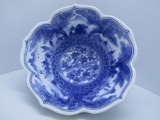 CHINESE BLUE AND WHITE BOWL SCALLOPED SIGNED