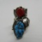 SIGNED N STERLING SILVER CORAL & TURQUOISE RING
