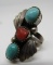 OLD PAWN TURQUOISE CORAL RING STERLING SILVER