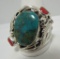RUNNING BEAR CORAL TURQUOISE RING STERLING SILVER
