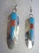 YAZZIE TURQUOISE EARRINGS STERLING SILVER FEATHER
