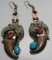 BEAR CLAW TURQUOISE CORAL EARRINGS STERLING SILVER