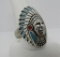 TURQUOISE CORAL CHIEF RING STERLING SILVER SIZE 13