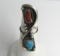 TURQUOISE RED CORAL STERLING SILVER NAVAJO RING