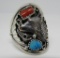 TSO TURQUOISE CORAL RING STERLING SILVER WOLF