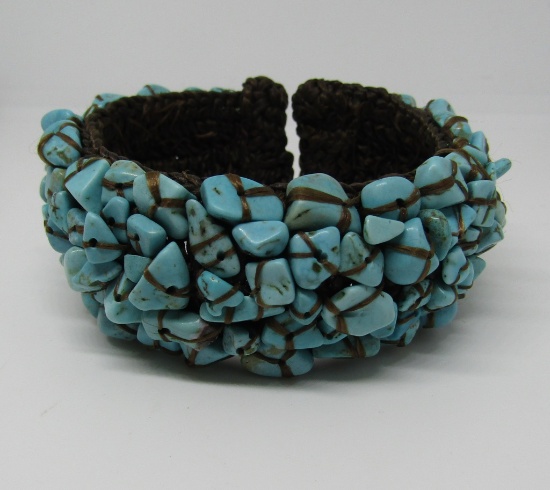 HANDMADE WOVEN GENUINE TURQUOISE CUFF BRACELET