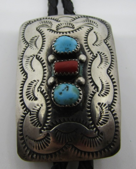 PETER TURQUOISE BOLO TIE NECKLACE STERLING SILVER
