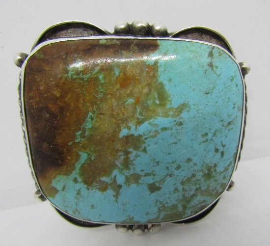 SIGNED RF HUGE GEM TURQUOISE BELT BUCKLE STERLING