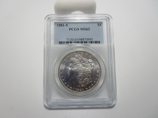 1881 S MORGAN SILVER DOLLAR PCGS MS63