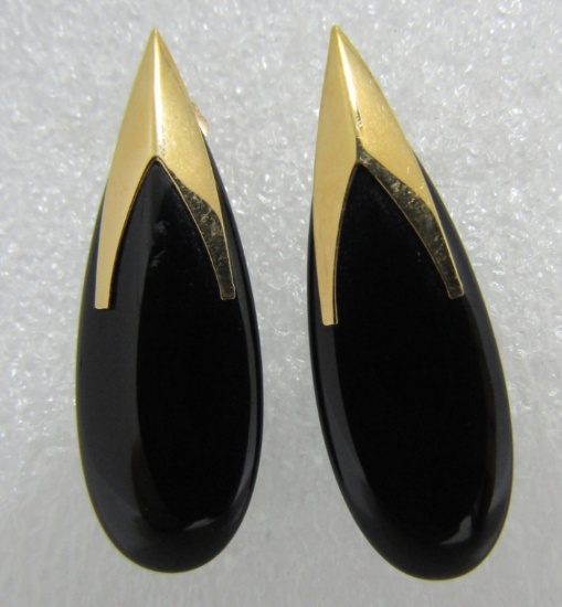 14K GOLD ONYX EARRINGS PIERCED POST