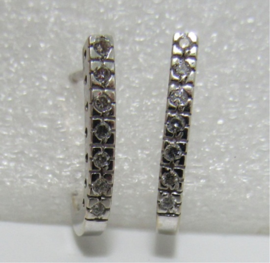 14K WHITE GOLD .25CT DIAMOND EARRINGS HUGGIE HOOPS
