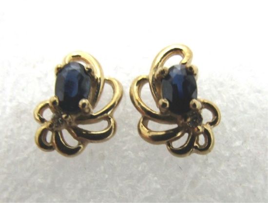 BLUE SAPPHIRE DIAMOND EARRINGS 14K YELLOW GOLD
