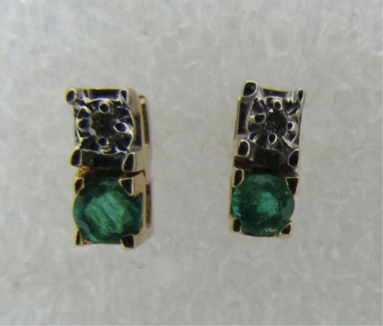 EMERALD DIAMOND EARRINGS 14K YELLOW GOLD