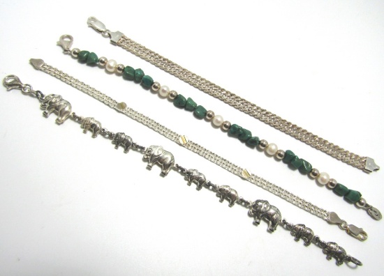 LOT OF 4 STERLING BRACELETS ELEPHANT TURQUOISE