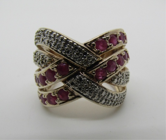 RUBY DIAMOND RING GOLD ON STERLING SILVER SIZE 7