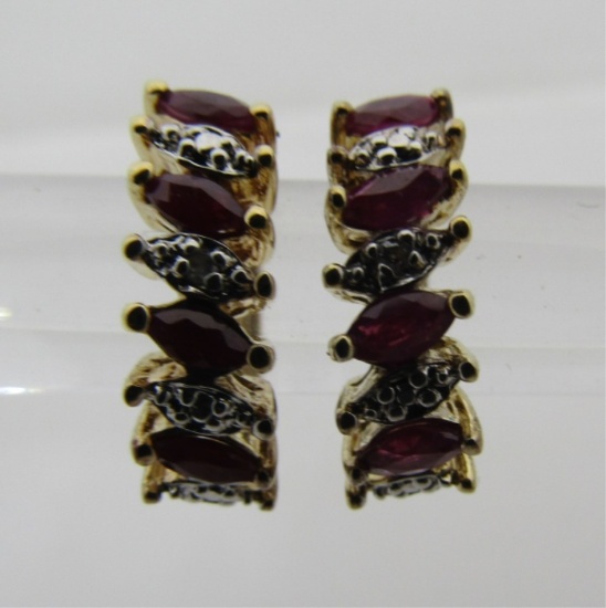 RUBY DIAMOND EARRINGS STERLING SILVER HOOP