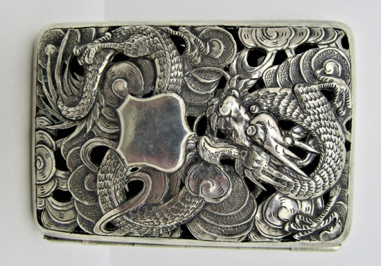 STERLING SILVER DRAGON CIGARETTE CASE PIERCED