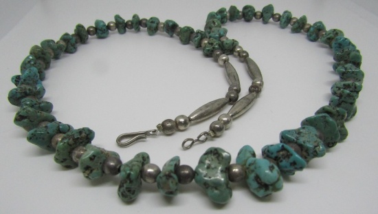 TURQUOISE & STERLING SILVER BEAD NECKLACE 24.5"
