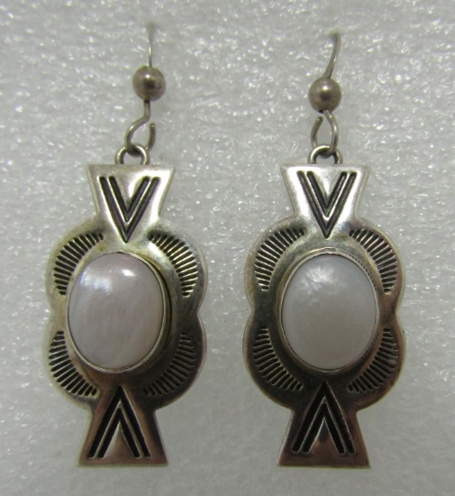 MOP HAND STAMPED EARRINGS STERLING SILVER