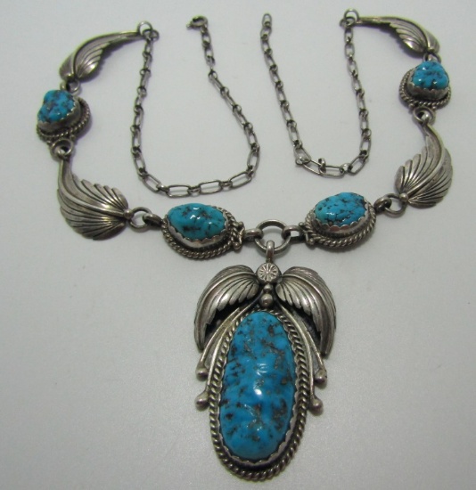 EUGENE BELONE TURQUOISE SQUASH BLOSSOM NECKLACE