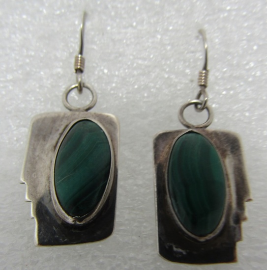 CLARENCE BAILON MALACHITE EARRINGS STERLING SILVER