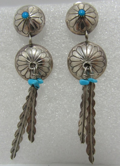 TURQUOISE CONCHO EARRINGS STERLING SILVER