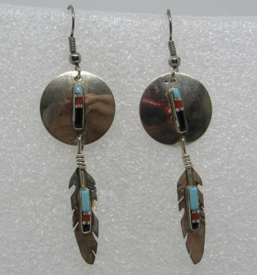 BARNEY TURQUOISE EARRINGS STERLING SILVER INLAY