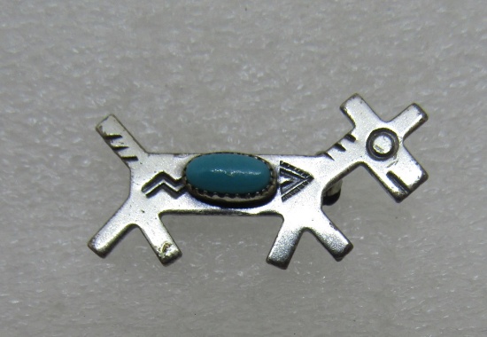 TURQUOISE HORSE PIN STERLING SILVER BROOCH