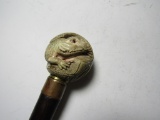 CARVED LIZARD BALL SNAKE WOOD CANE 35 INCH