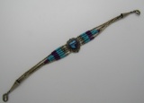 TURQUOISE SUGLITE INLAY BRACELET STERLING SILVER