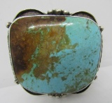 SIGNED RF HUGE GEM TURQUOISE BELT BUCKLE STERLING