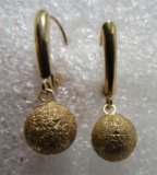 14K GOLD BALL EARRINGS FRENCH BACK FLORENTINE