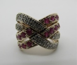 RUBY DIAMOND RING GOLD ON STERLING SILVER SIZE 7