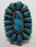 SIGNED JW TURQUOISE RING PETIT POINT STERLING