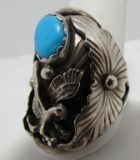 SIGNED GD TURQUOISE RING STERLING SILVER SIZE 13