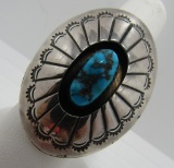 TURQUOISE RING STERLING SILVER SHADOWBOX CONCHO