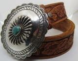 TURQUOISE CONCHO BUCKLE STERLING SILVER & BELT