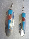 YAZZIE TURQUOISE EARRINGS STERLING SILVER FEATHER