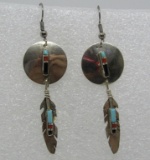 BARNEY TURQUOISE EARRINGS STERLING SILVER INLAY