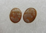 14K GOLD CAMEO EARRINGS CARVED SHELL