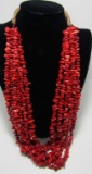 6 STRAND RED CORAL NUGGET BEAD NECKLACE 30