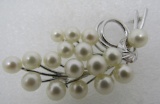 17 PEARL FLORAL SPRAY PIN STERLING SILVER BROOCH